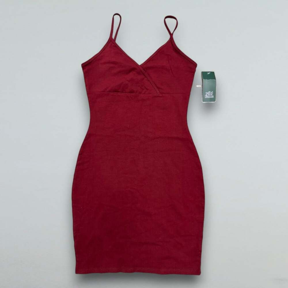Red Burgundy Bodycon Mini Dress Spaghetti Strap Wrap V Neck Size Small